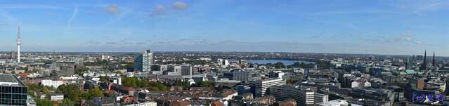 vom Fernsehturm, über die Alster zum Hafen